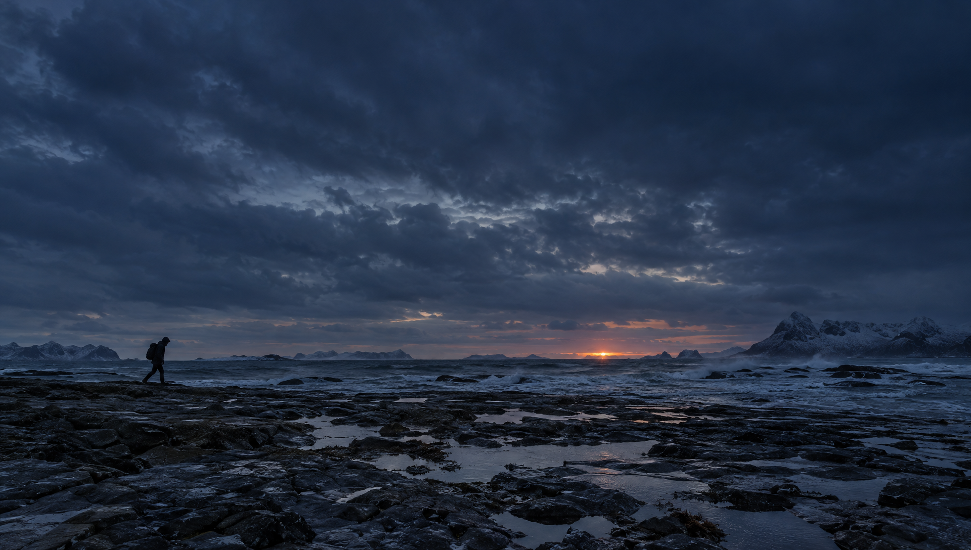 the vast cold coast at the blue hour